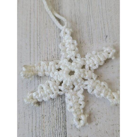Handmade crochet white snowflake ornament Xmas decor - Picture 4 of 5